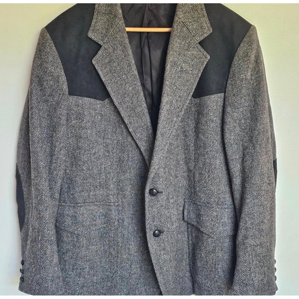 Vintage Pendleton Western Sport Coat Mens 44 Grey Tweed Suede Yoke USA Made